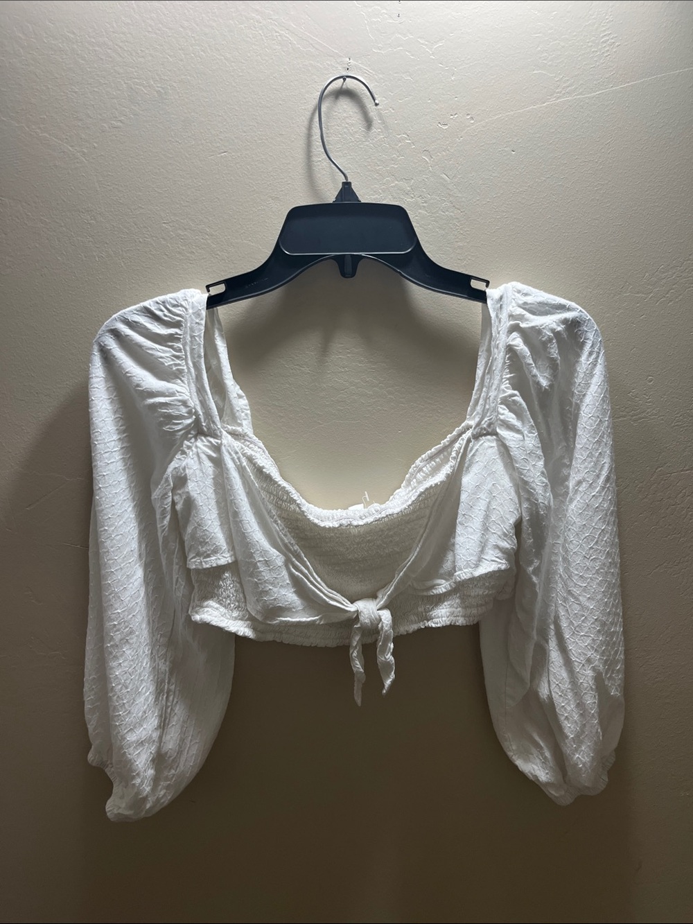 Peach Love California White Tie-Front Cropped Peasant Top